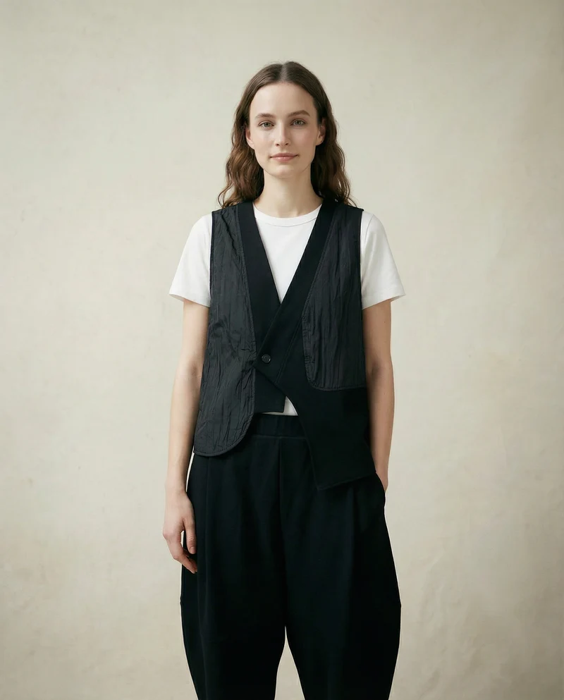 One-Button Asymmetrical Vest - Relaxed Fit, Modern Layering Piece