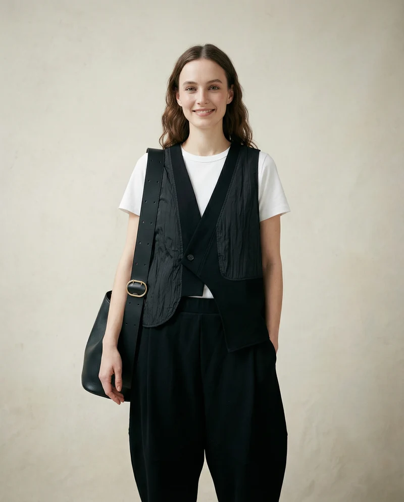 One-Button Asymmetrical Vest - Relaxed Fit, Modern Layering Piece