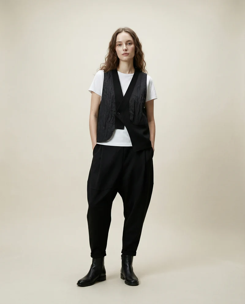 One-Button Asymmetrical Vest - Relaxed Fit, Modern Layering Piece