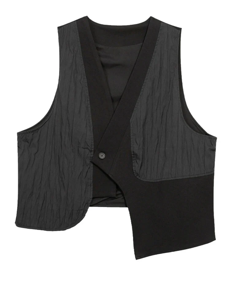 One-Button Asymmetrical Vest - Relaxed Fit, Modern Layering Piece