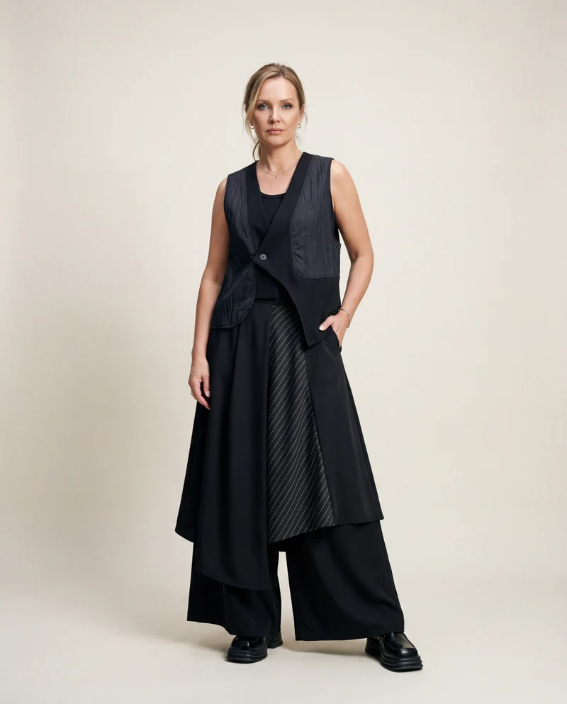 One-Button Asymmetrical Vest - Relaxed Fit, Modern Layering Piece