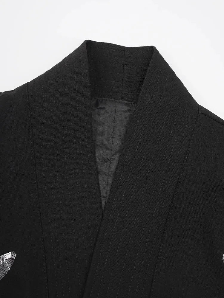 Casual Minimal Goth Sequins Embroidery Vest