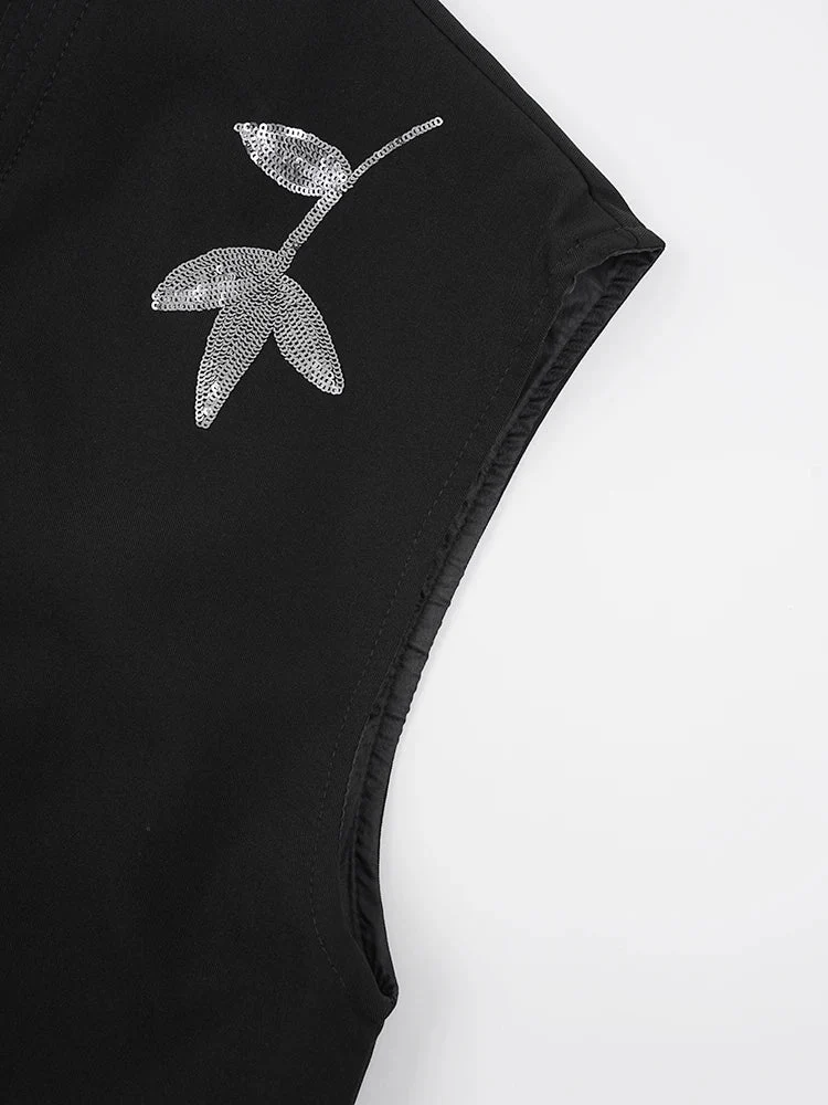 Casual Minimal Goth Sequins Embroidery Vest