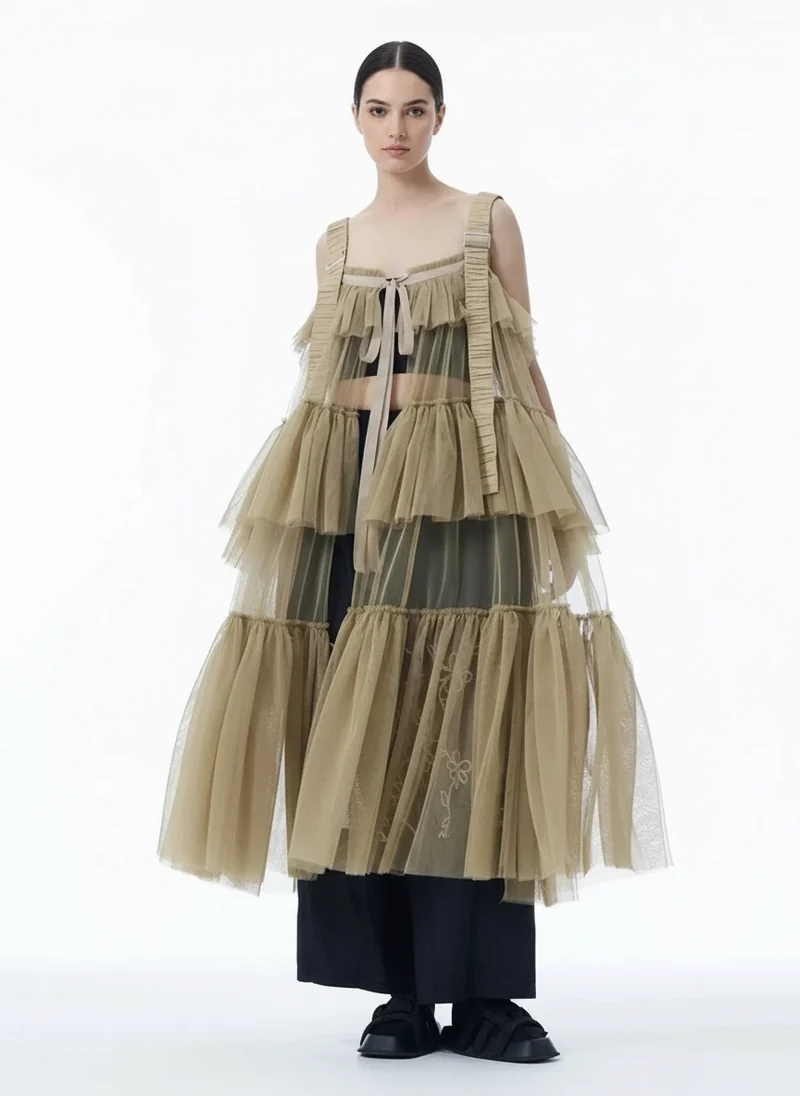 Tiered Tulle Overlay Dress