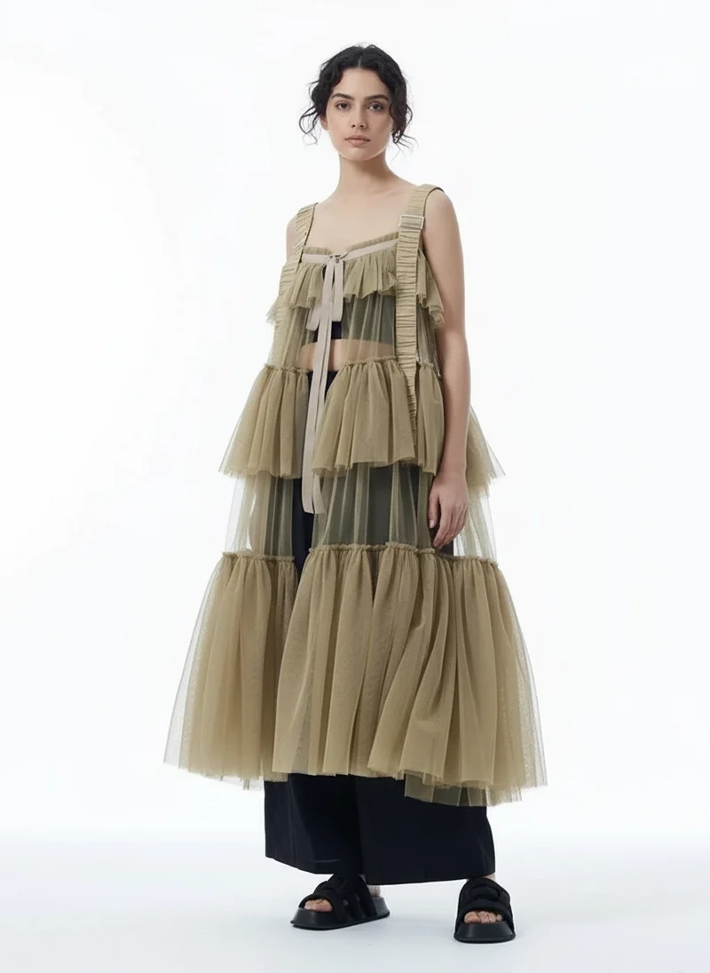 Tiered Tulle Overlay Dress