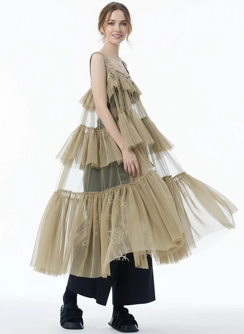 Tiered Tulle Overlay Dress