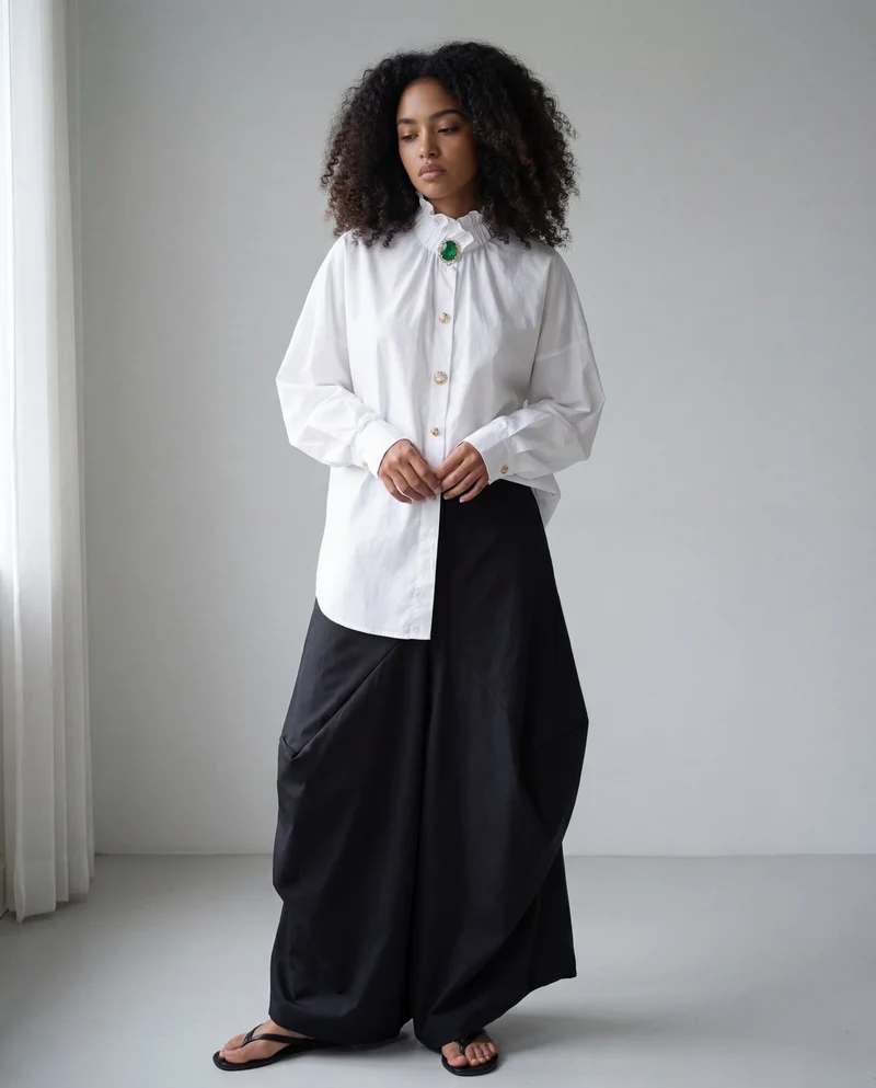Ruffled Blouse with Decorative Buttons