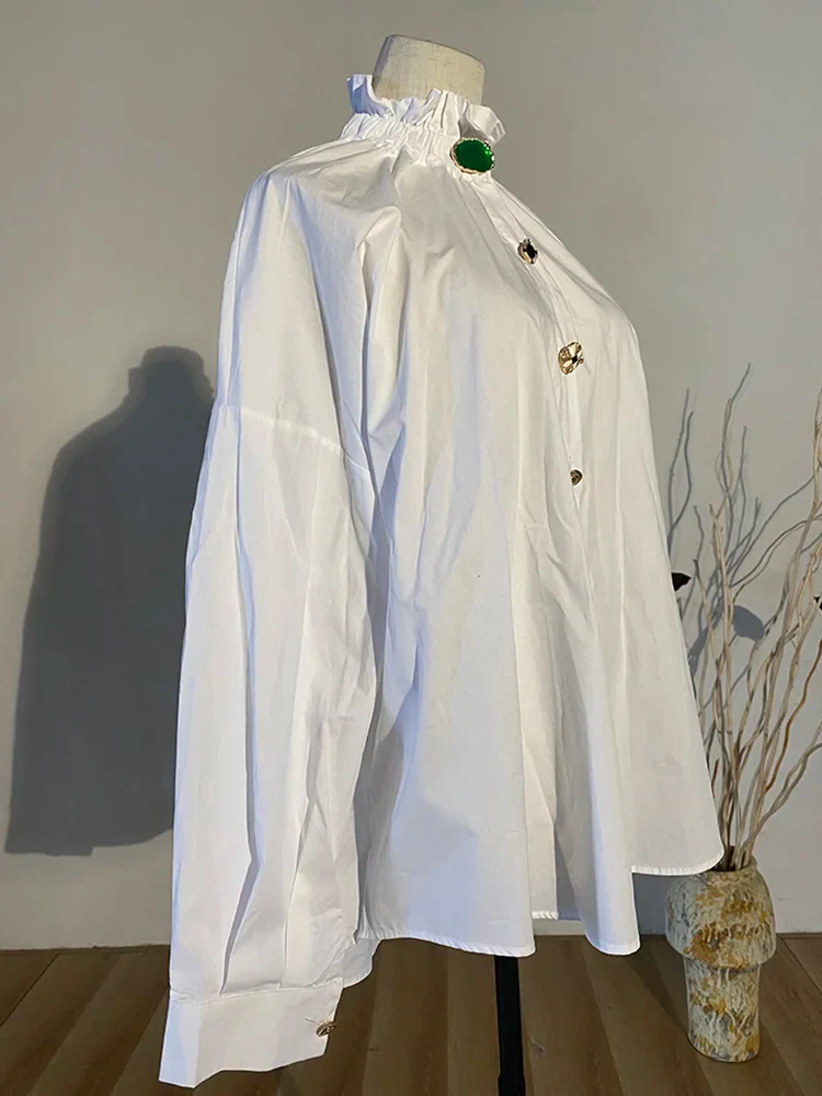 Ruffled Blouse with Decorative Buttons