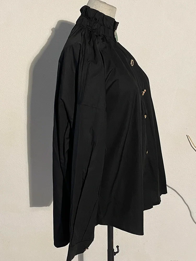 Ruffled Blouse with Decorative Buttons