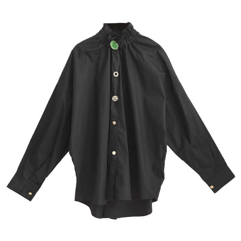 Ruffled Blouse with Decorative Buttons