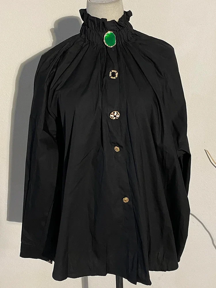 Ruffled Blouse with Decorative Buttons