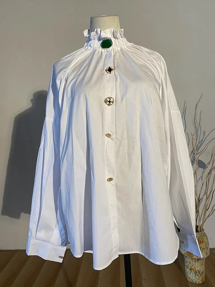 Ruffled Blouse with Decorative Buttons