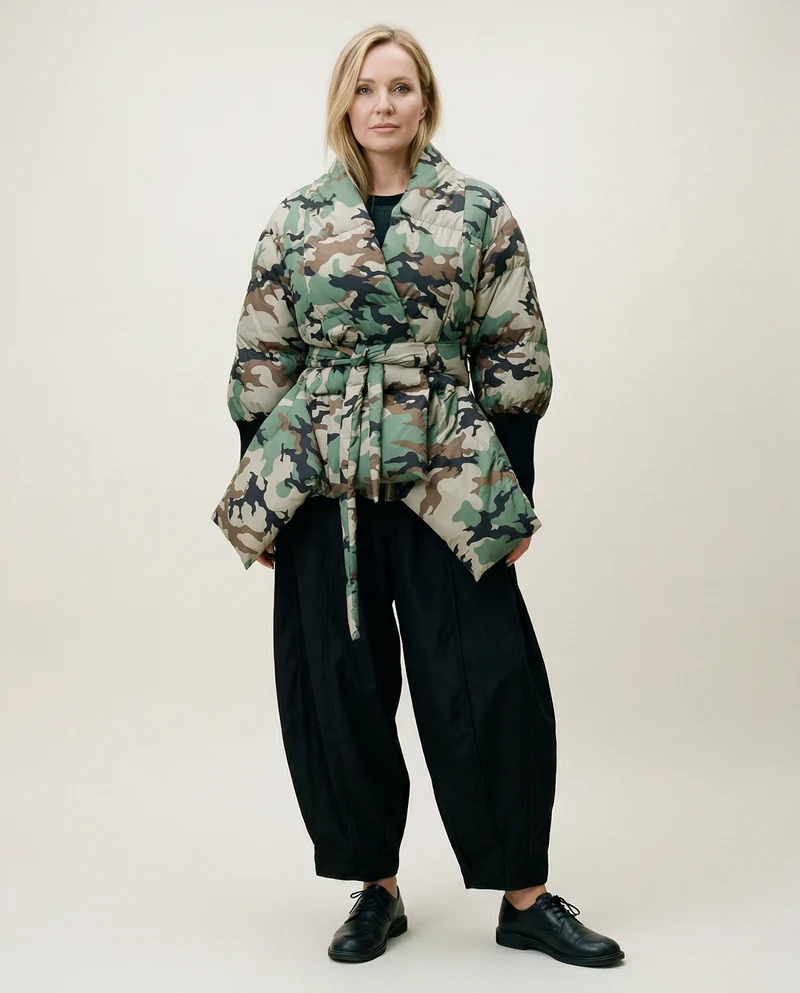 Lite Cotton Padded Jacket with Extra Long Sleeves - Camouflage