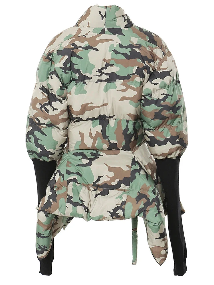 Lite Cotton Padded Jacket with Extra Long Sleeves - Camouflage
