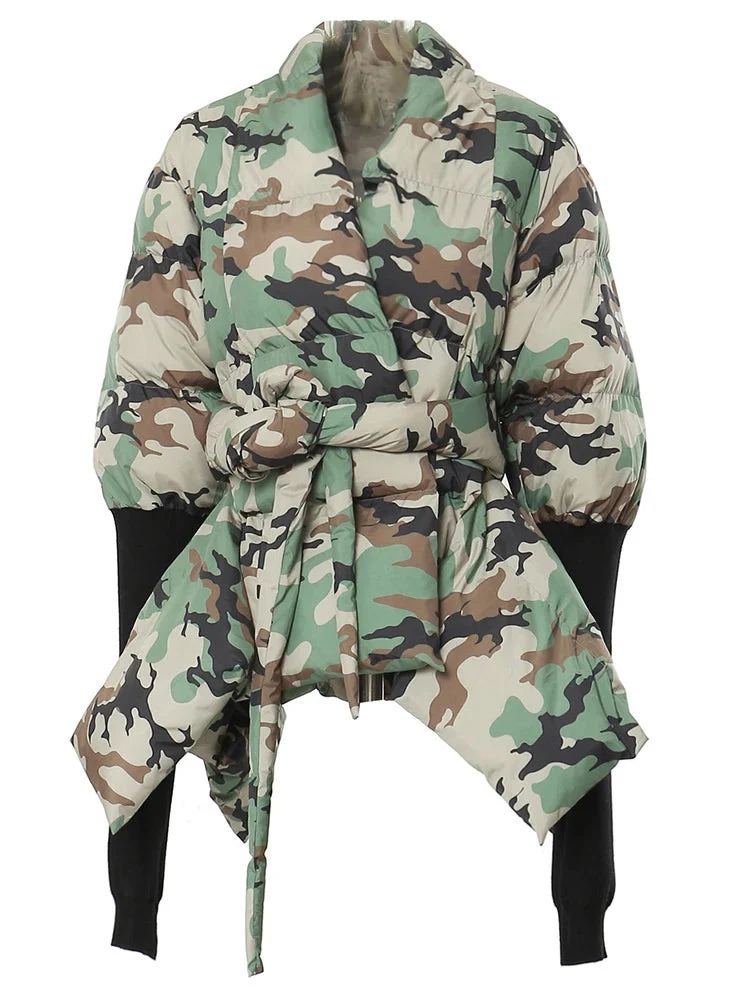 Lite Cotton Padded Jacket with Extra Long Sleeves - Camouflage