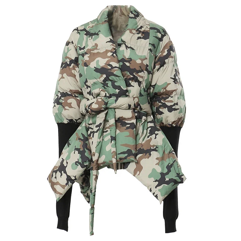 Lite Cotton Padded Jacket with Extra Long Sleeves - Camouflage
