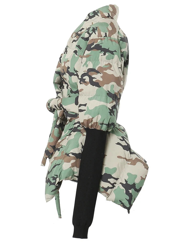 Lite Cotton Padded Jacket with Extra Long Sleeves - Camouflage