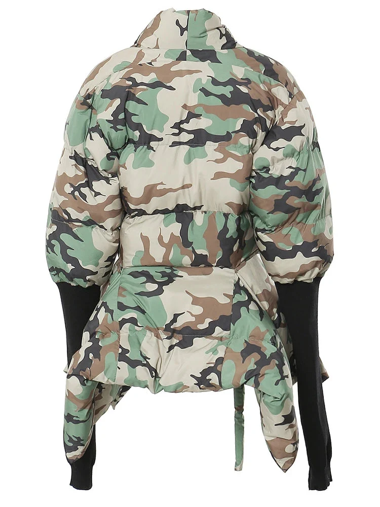 Lite Cotton Padded Jacket with Extra Long Sleeves - Camouflage