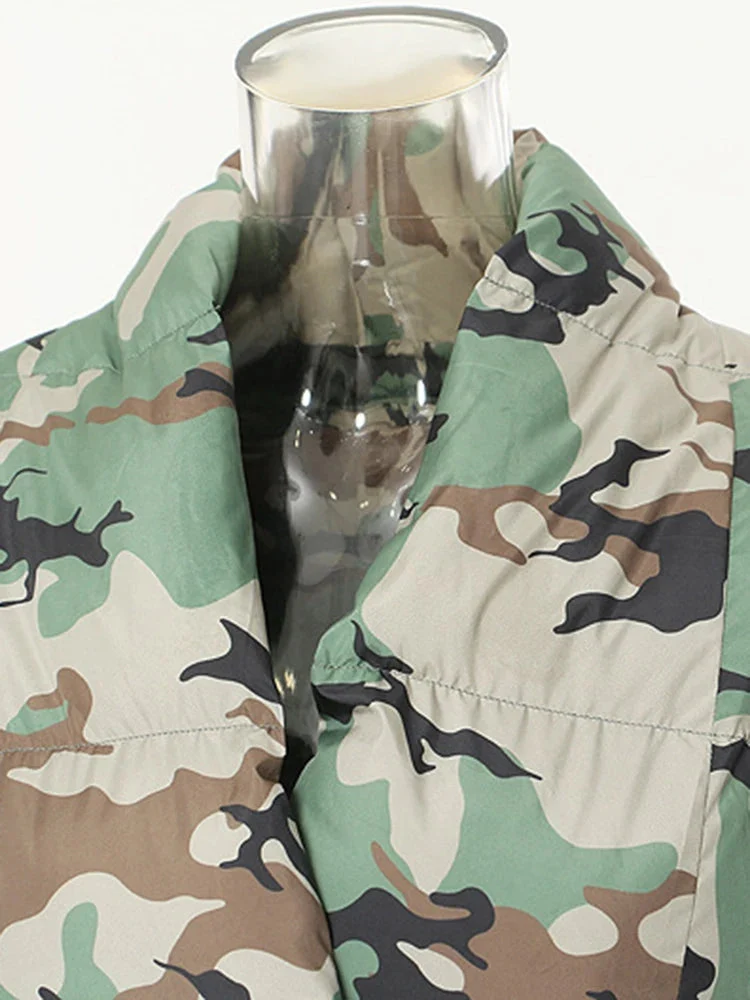 Lite Cotton Padded Jacket with Extra Long Sleeves - Camouflage