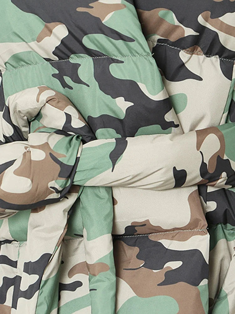 Lite Cotton Padded Jacket with Extra Long Sleeves - Camouflage