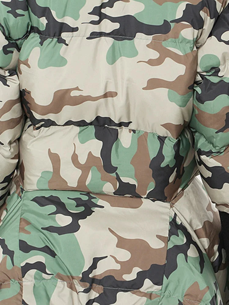 Lite Cotton Padded Jacket with Extra Long Sleeves - Camouflage