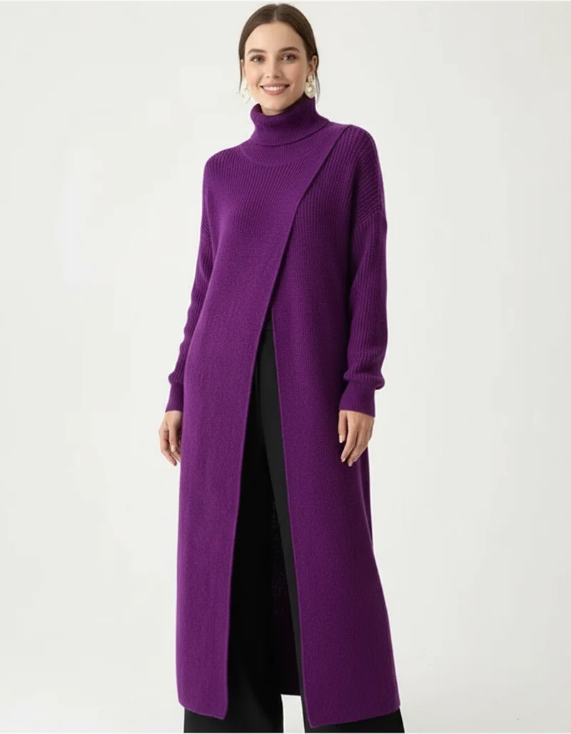 Maxi Split Purple Turtleneck Pullover