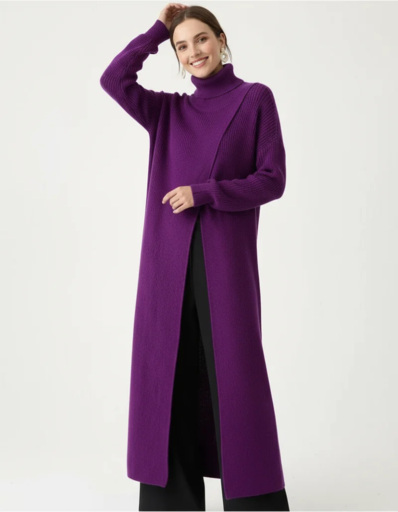 Maxi Split Purple Turtleneck Pullover