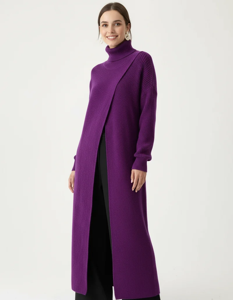 Maxi Split Purple Turtleneck Pullover