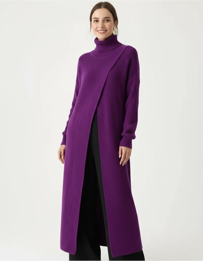Maxi Split Purple Turtleneck Pullover