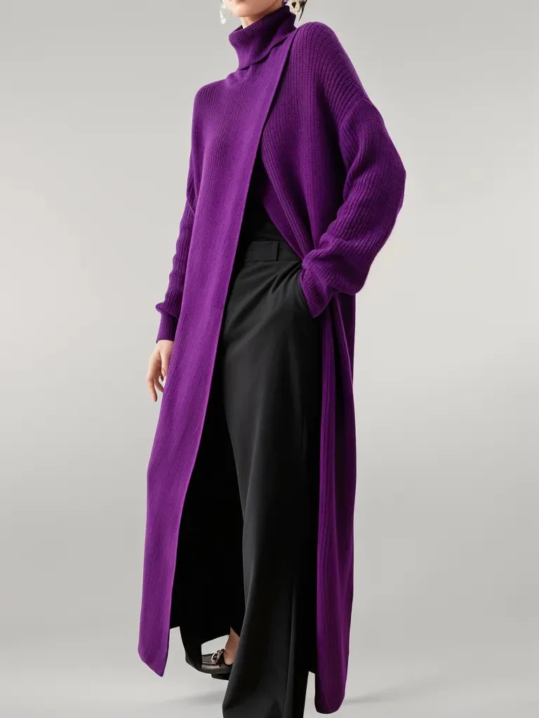 Maxi Split Purple Turtleneck Pullover