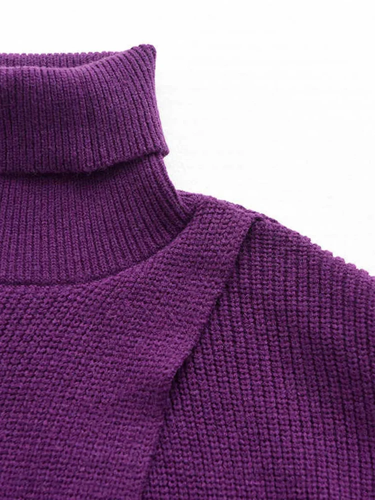 Maxi Split Purple Turtleneck Pullover