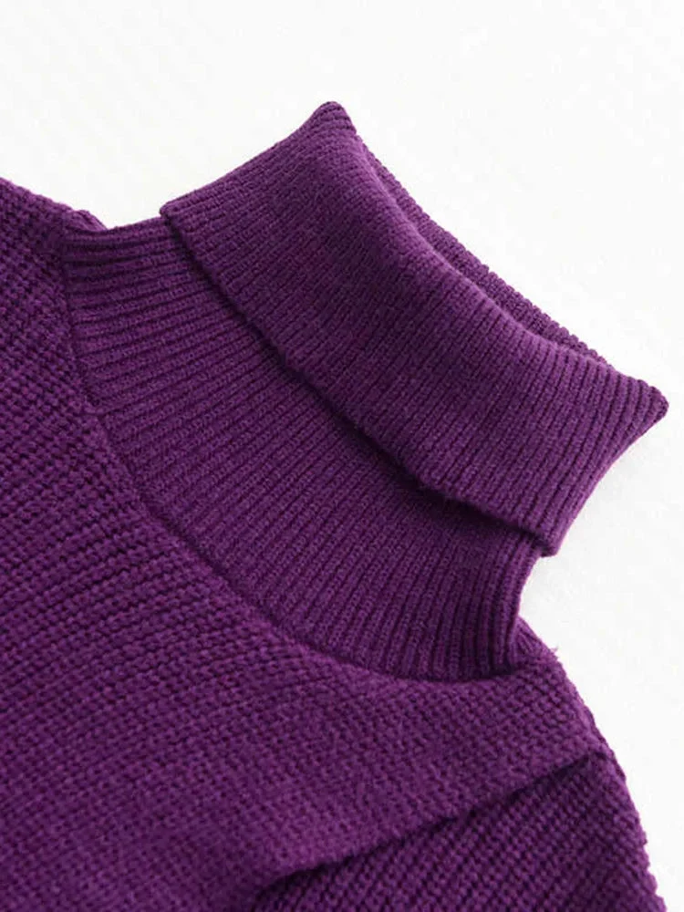 Maxi Split Purple Turtleneck Pullover