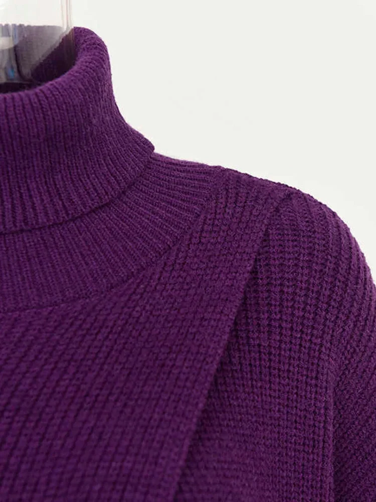 Maxi Split Purple Turtleneck Pullover