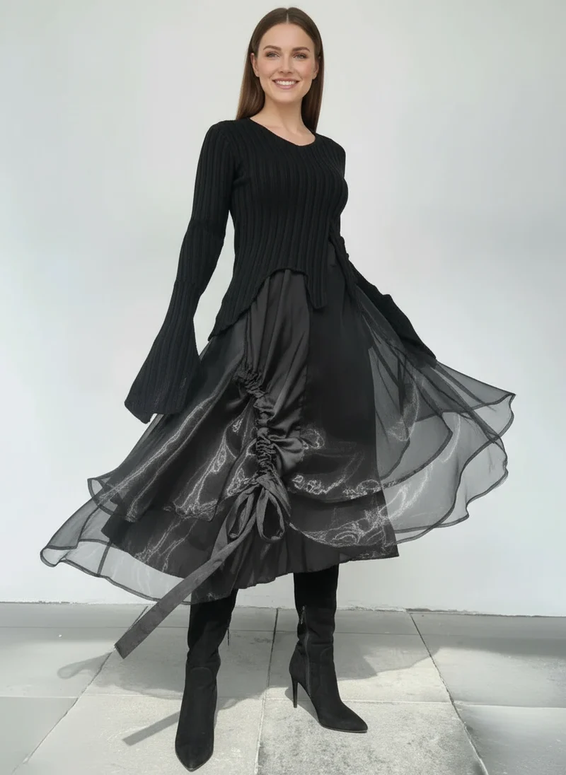 Casual Minimal Goth Layered Tulle Skirt