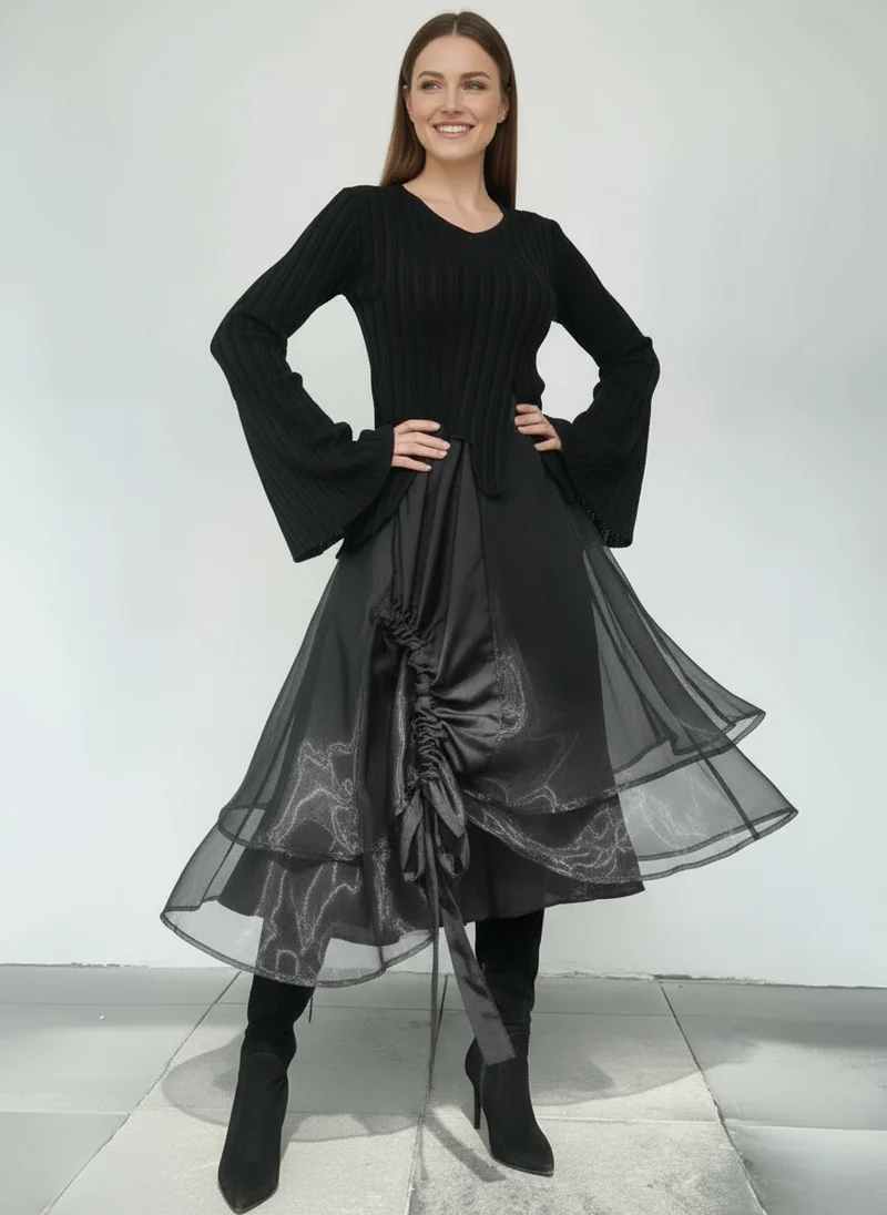 Casual Minimal Goth Layered Tulle Skirt