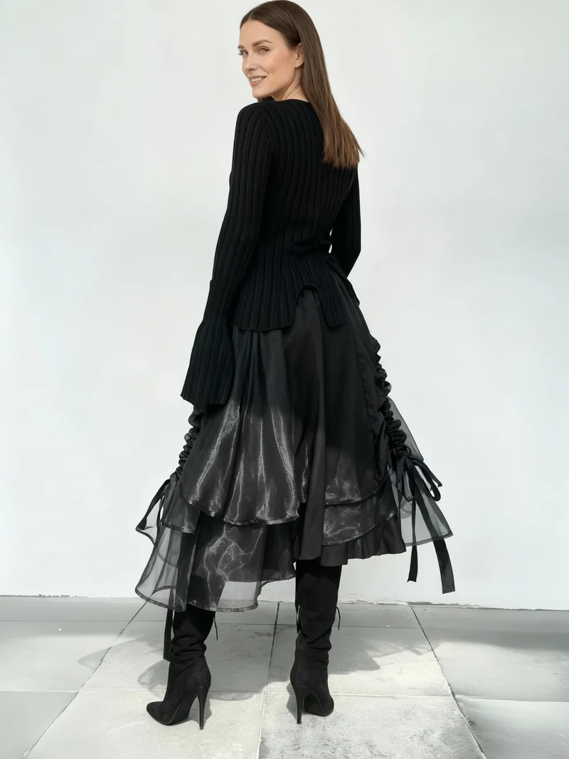 Casual Minimal Goth Layered Tulle Skirt