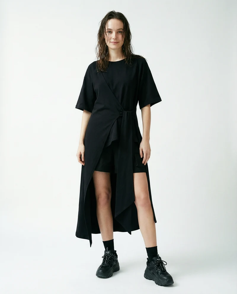 Casual Punk Irregular Design Maxi Black Shirt
