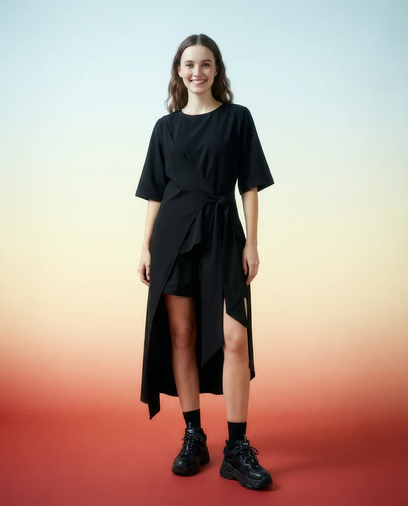 Casual Punk Irregular Design Maxi Black Shirt