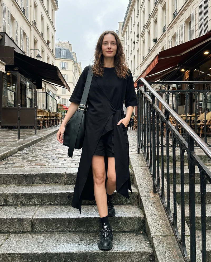 Casual Punk Irregular Design Maxi Black Shirt