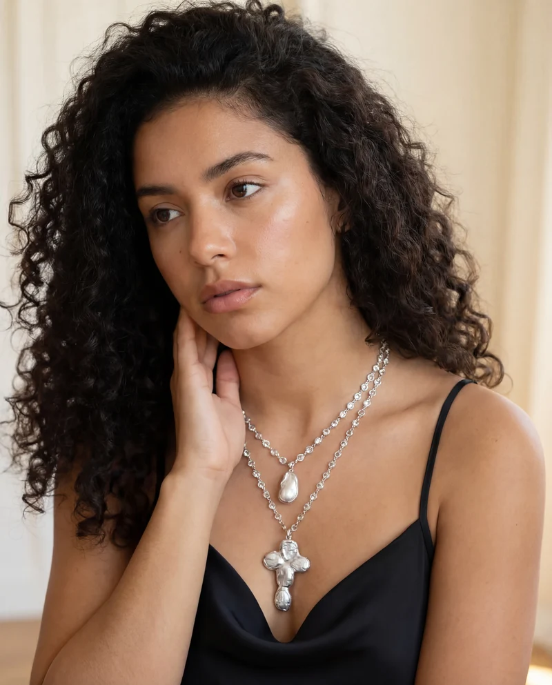 Baroque Pearl Cross Necklace