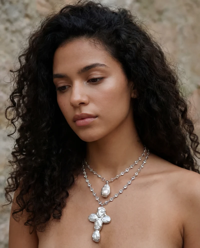 Baroque Pearl Cross Necklace