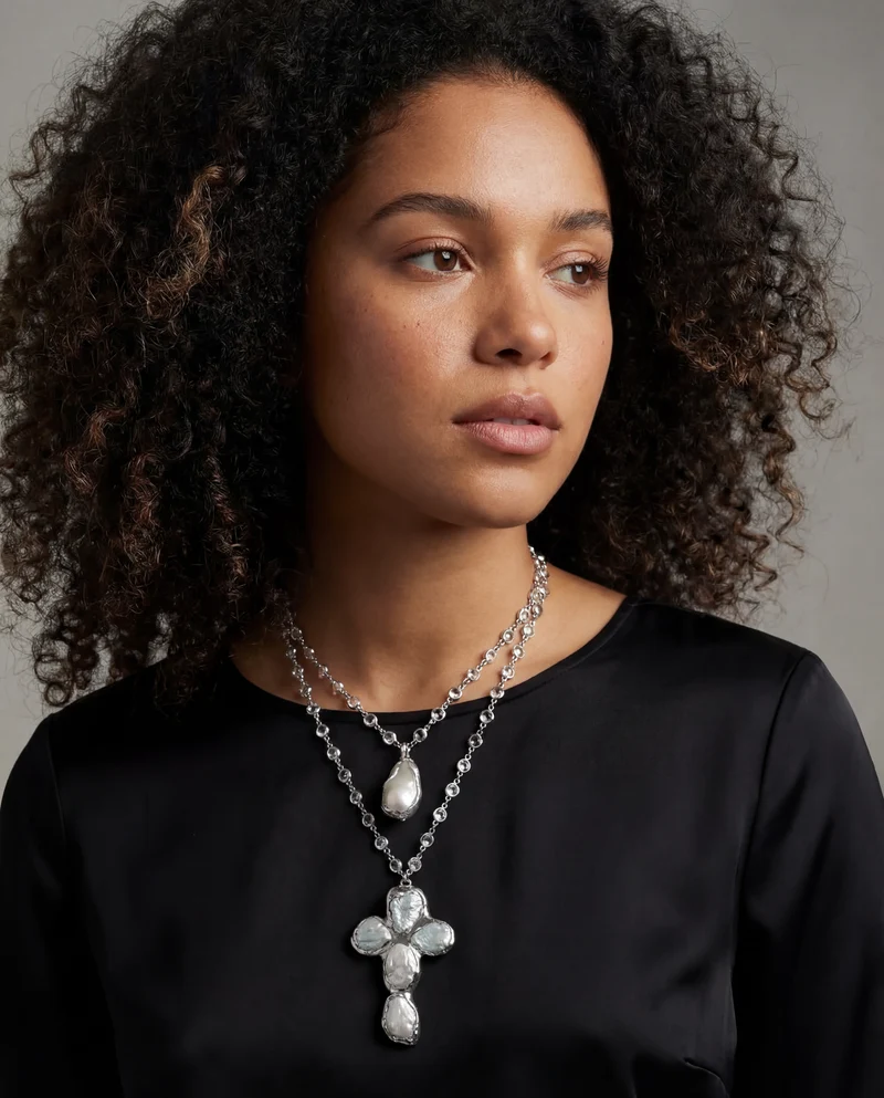 Baroque Pearl Cross Necklace