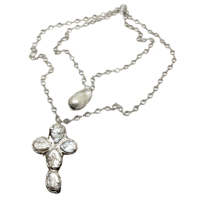 Baroque Pearl Cross Necklace