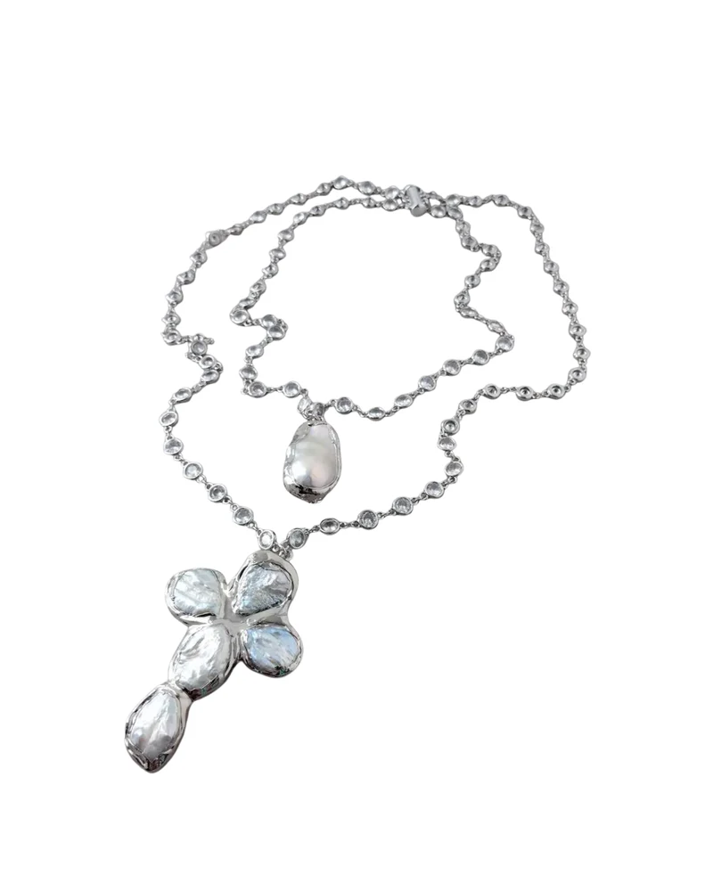 Baroque Pearl Cross Necklace