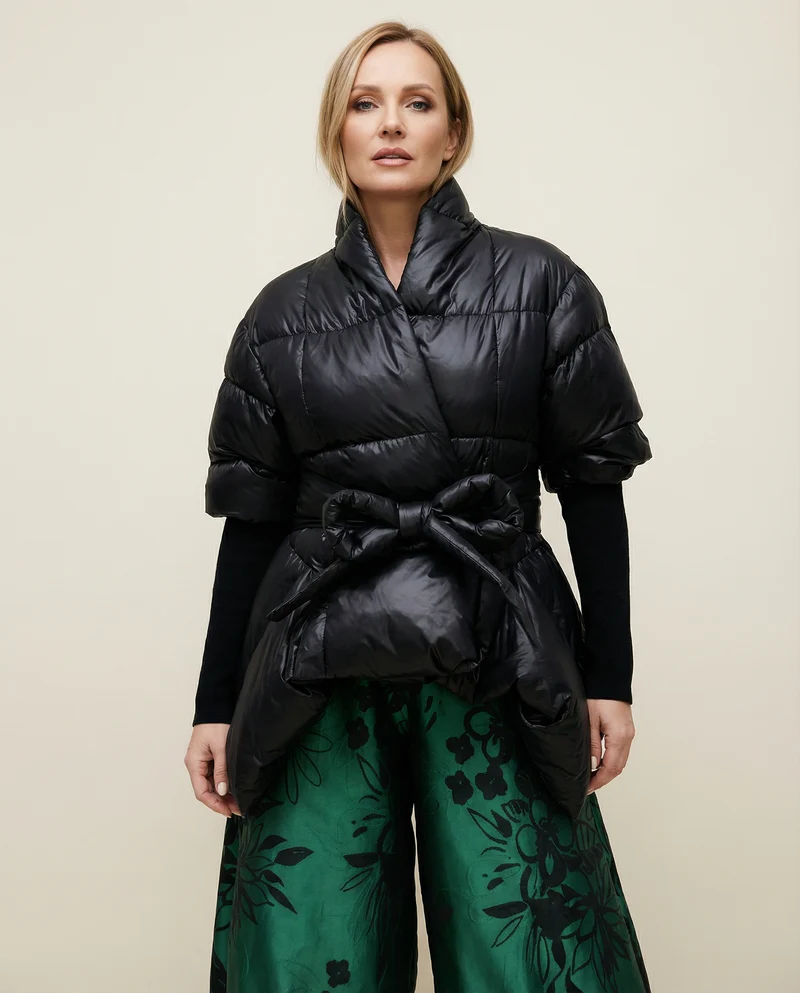 Lite Cotton Padded Jacket with Extra Long Sleeves - Black