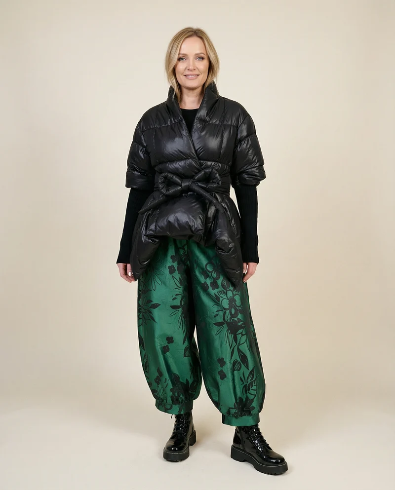 Lite Cotton Padded Jacket with Extra Long Sleeves - Black