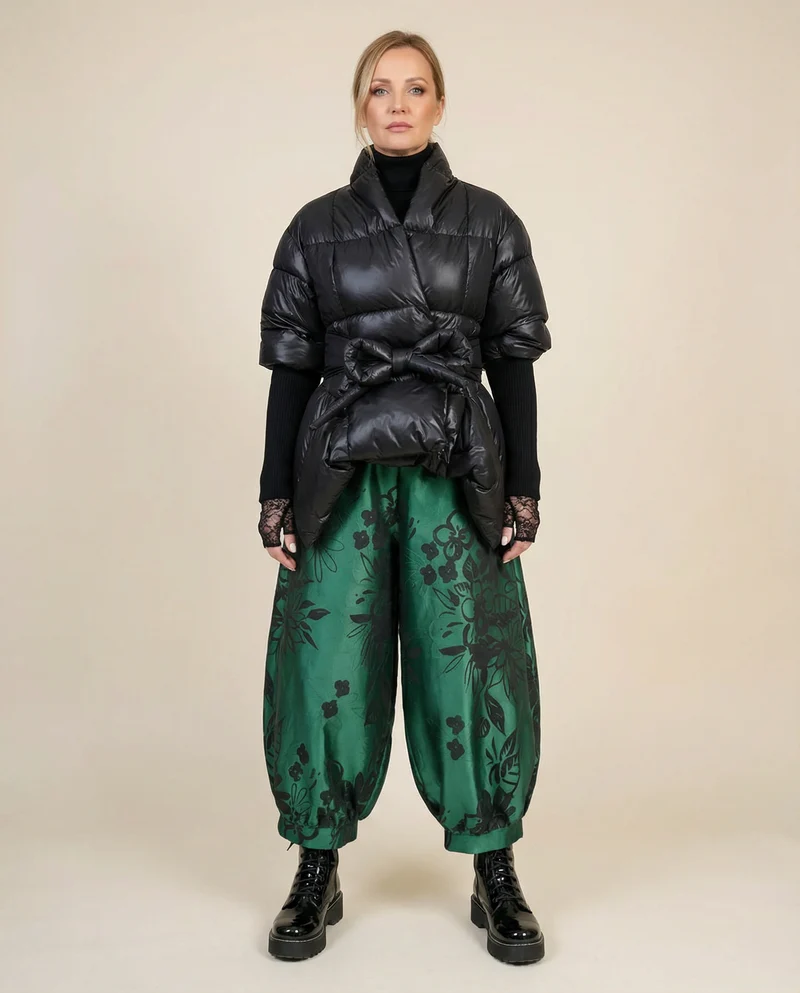 Lite Cotton Padded Jacket with Extra Long Sleeves - Black