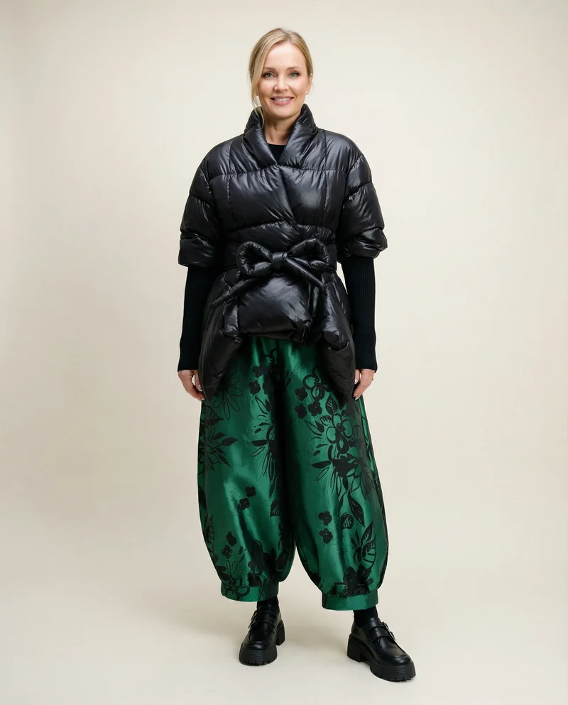 Lite Cotton Padded Jacket with Extra Long Sleeves - Black