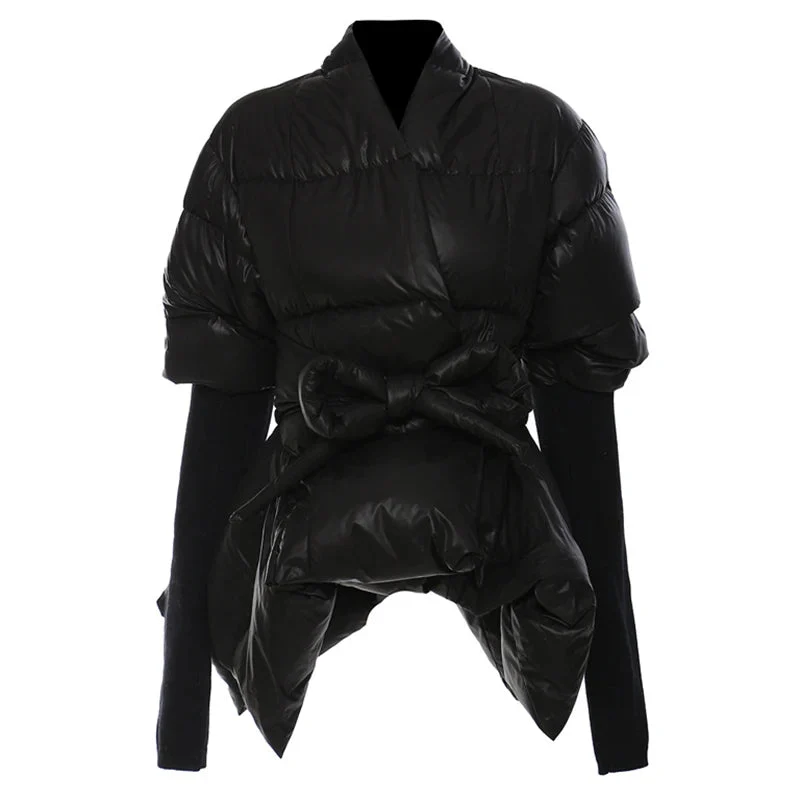 Lite Cotton Padded Jacket with Extra Long Sleeves - Black