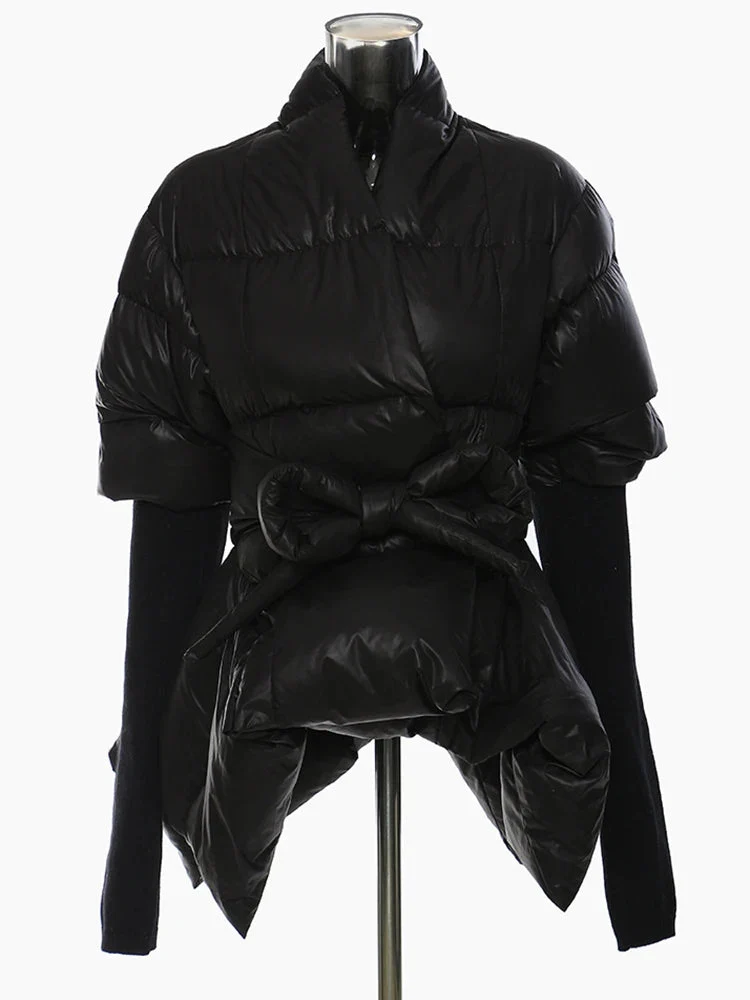 Lite Cotton Padded Jacket with Extra Long Sleeves - Black